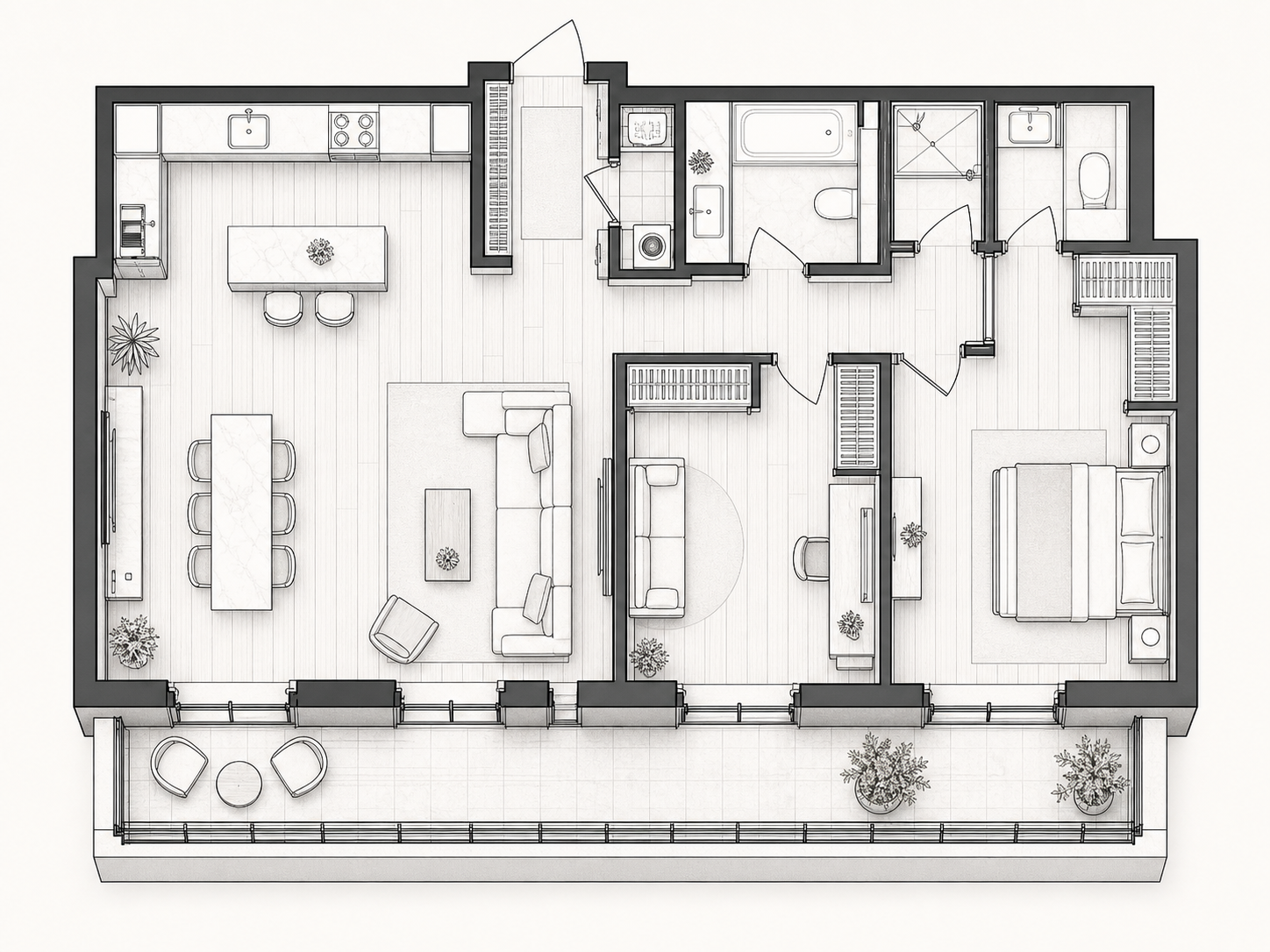 Планировка двухкомнатной квартиры 68 м²